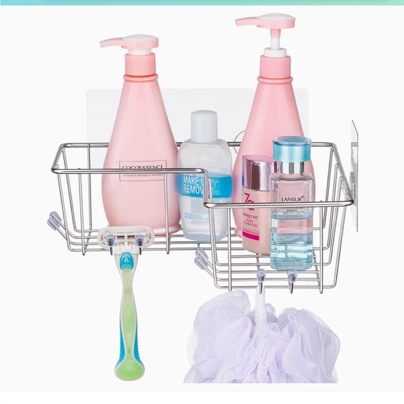 ARCCI Adhesive Corner Holder/Organizer For Tub, Kitchen Basket Storage w/Hooks - Picture 2 of 9